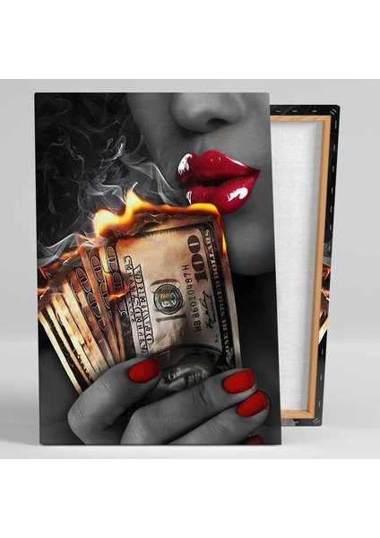 Çizgili Gölgelerin Arkasında Kırmızı Rujlu Kadın İlüstrasyon Dikey Kanvas Tablo fiyatları