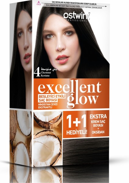 Excellent Glow 1+1 Hediyeli Saç Boyası Seti No.4 Kestane