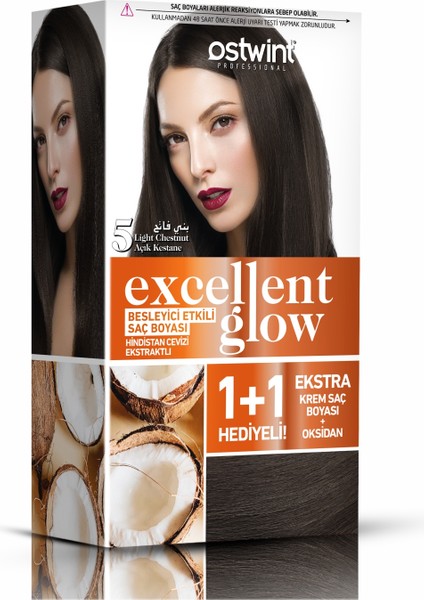 Excellent Glow 1+1 Hediyeli Saç Boyası Seti No.5 Açık Kestane
