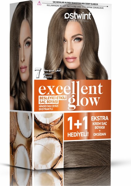 Excellent Glow 1+1 Hediyeli Saç Boyası Seti No.7 Kumral