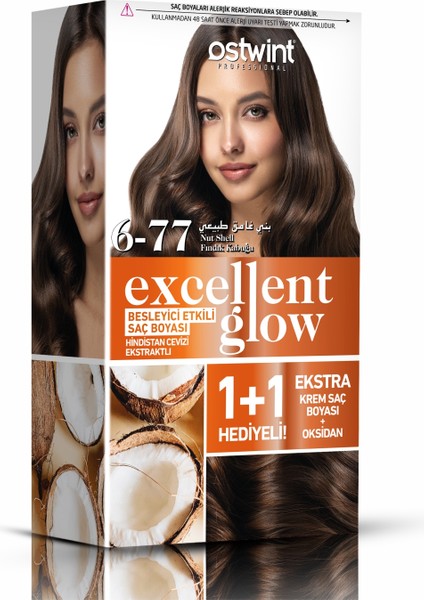 Excellent Glow 1+1 Hediyeli Saç Boyası Seti No.6.77 Fındık Kabuğu