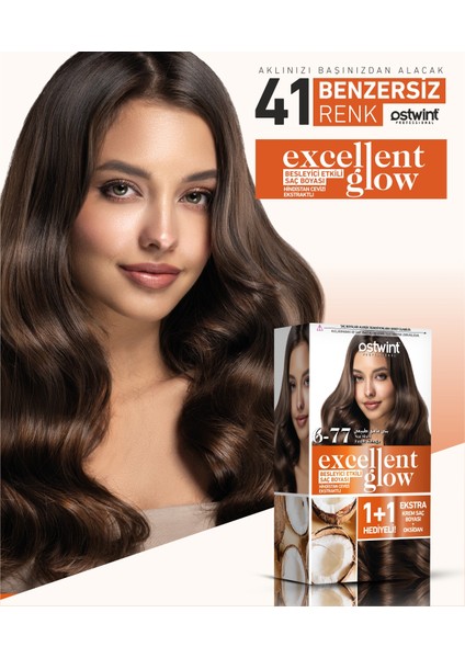 Excellent Glow 1+1 Hediyeli Saç Boyası Seti No.6.77 Fındık Kabuğu