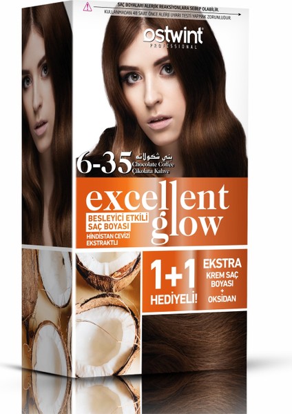 Excellent Glow 1+1 Hediyeli Saç Boyası Seti No.6.35 Çikolata Kahve