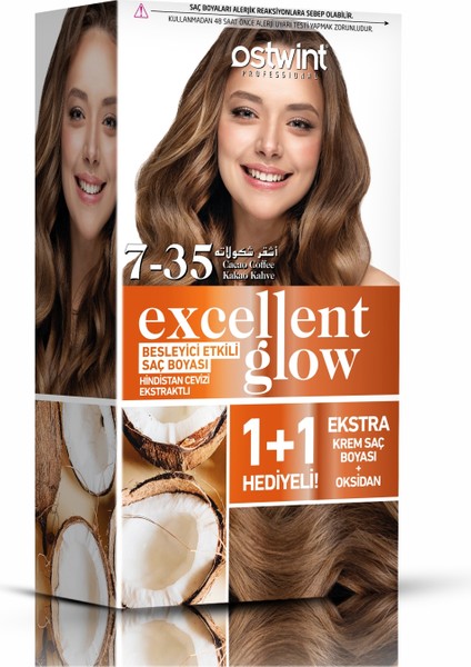 Excellent Glow 1+1 Hediyeli Saç Boyası Seti No.7.35 Kakao Kahve