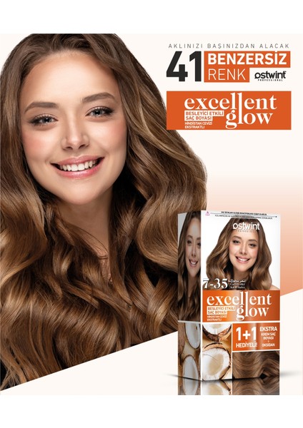 Excellent Glow 1+1 Hediyeli Saç Boyası Seti No.7.35 Kakao Kahve