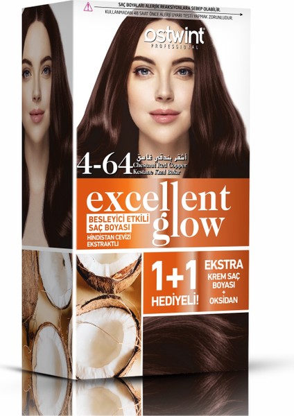 Excellent Glow 1+1 Li Saç Boyası Seti No.4.64 Kestane Kızıl Bakır