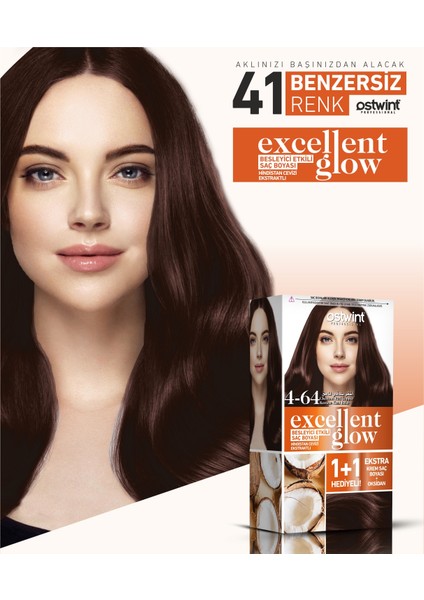 Excellent Glow 1+1 Li Saç Boyası Seti No.4.64 Kestane Kızıl Bakır