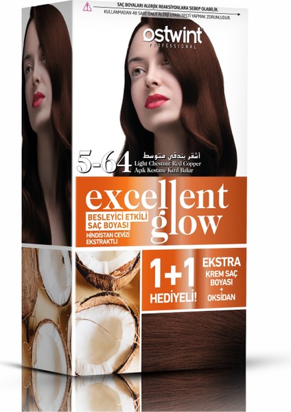 Excellent Glow 1+1 Li Saç Boyası Seti No.5.64 Açık Kestane Kızıl Bakır