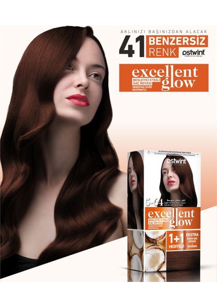 Excellent Glow 1+1 Li Saç Boyası Seti No.5.64 Açık Kestane Kızıl Bakır