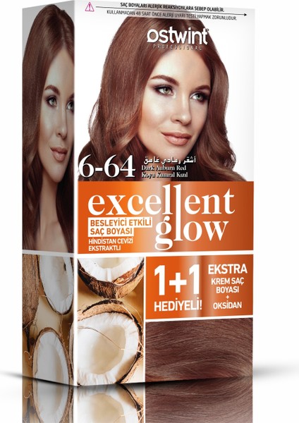 Excellent Glow 1+1 Li Saç Boyası Seti No.6.64 Koyu Kumral Kızıl