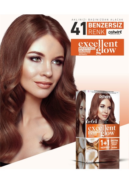 Excellent Glow 1+1 Li Saç Boyası Seti No.6.64 Koyu Kumral Kızıl