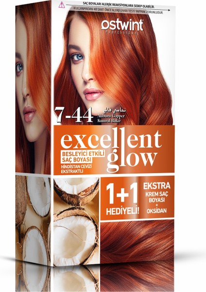 Excellent Glow 1+1 Li Saç Boyası Seti No.7.44 Kumral Bakır