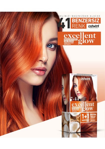 Excellent Glow 1+1 Li Saç Boyası Seti No.7.44 Kumral Bakır