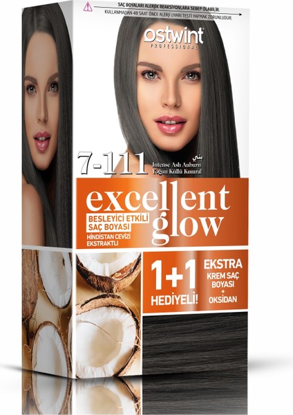 Excellent Glow 1+1 Li Saç Boyası Seti No.7.11 Yoğun Küllü Kumral