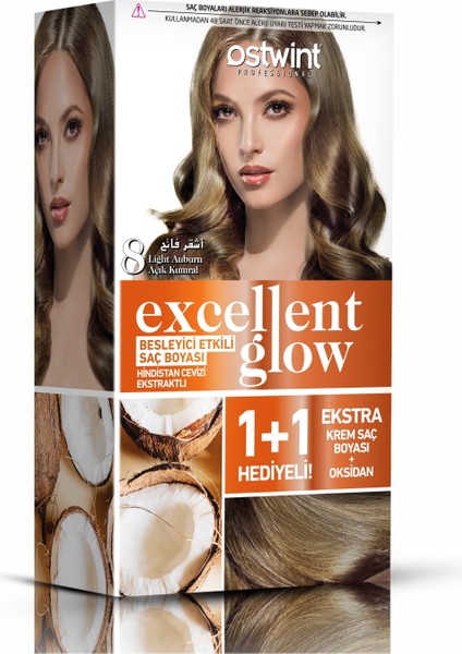 Excellent Glow 1+1 Li Saç Boyası Seti No.8 Açık Kumral