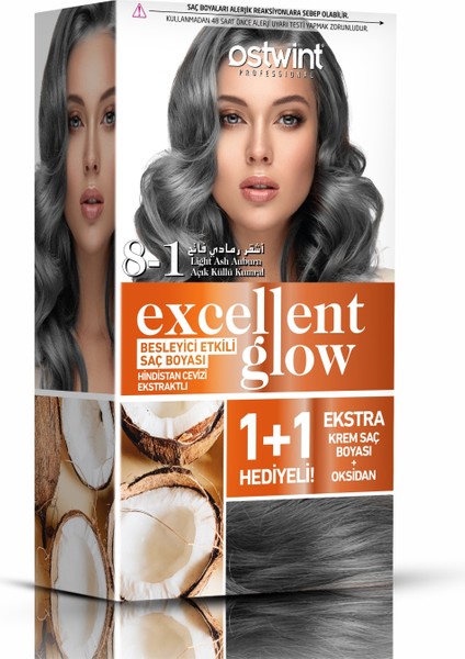 Excellent Glow 1+1 Li Saç Boyası Seti No.8.1 Açık Küllü Kumral