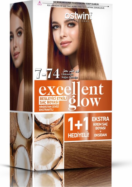 Excellent Glow 1+1 Li Saç Boyası Seti No.7.74 Soğan Kabuğu