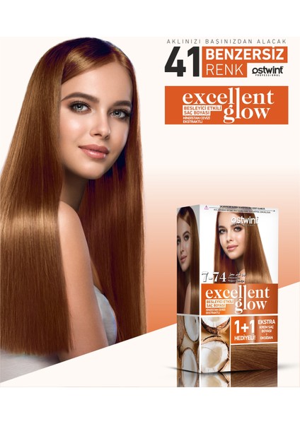 Excellent Glow 1+1 Li Saç Boyası Seti No.7.74 Soğan Kabuğu