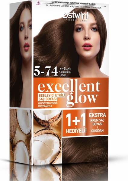 Excellent Glow 1+1 Li Saç Boyası Seti No.5.74 Tarçın