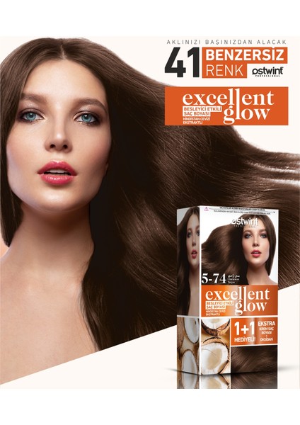 Excellent Glow 1+1 Li Saç Boyası Seti No.5.74 Tarçın