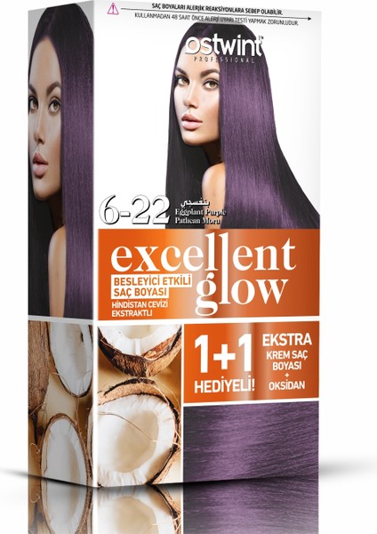 Excellent Glow 1+1 Li Saç Boyası Seti No.6.22 Patlıcan Moru