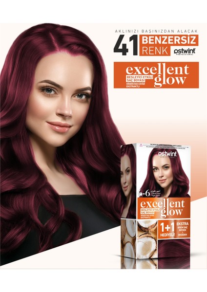 Excellent Glow 1+1 Li Saç Boyası Seti No.6.6 Vişne Kızılı