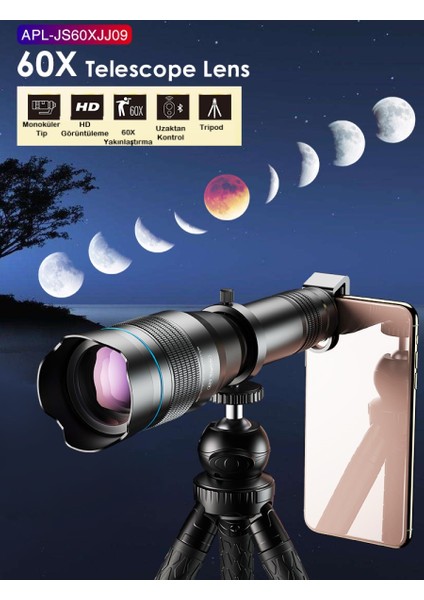 Duhalıne Profesyonel 60X Ultra Hd Zoom Optik Lens Teleskop Monoküler Teleskop Dürbün Tripod +Telefon Klipsi