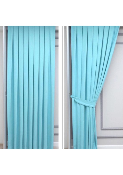 Petek Dokulu Kadife Dökümlü Yüksek Kaliteli Fon Perde 1/3 Sık Pile Tek Kanat - Açık Mavi fiyatları