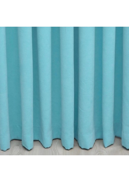 Petek Dokulu Kadife Dökümlü Yüksek Kaliteli Fon Perde 1/3 Sık Pile Tek Kanat - Açık Mavi indirimleri