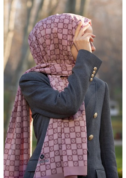 Kadın Lüks Medine Ipeği Şal Pudra-9