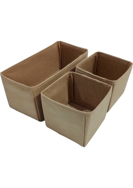 3'lü Bej Çekmece Içi Düzenleyici Organizer Set - Çok Amaçlı Dolap Içi Kutu Seti