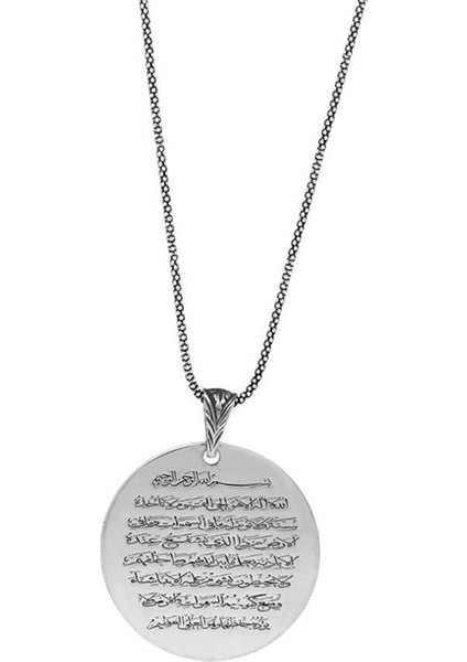 Ayetel Kürsi Yazılı Yuvarlak Bayan Gümüş Kolye