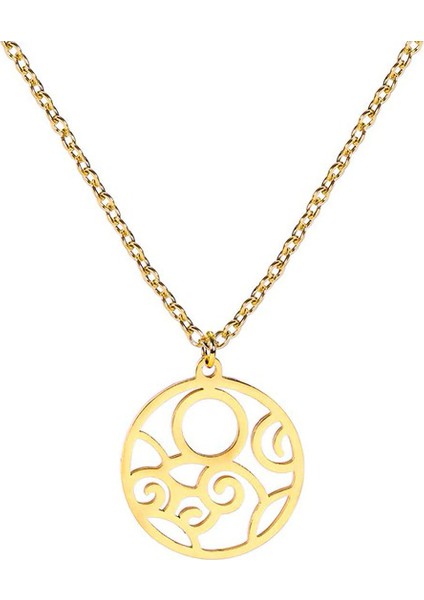 Desenli Lazer Kesim Minimalist Altın Kaplama Gümüş Kolye