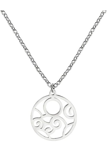 Desenli Lazer Kesim Minimalist Gümüş Kolye