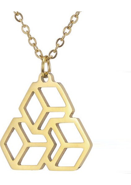 Geometrik Üç Boyutlu Küpler Altın Kaplama Gümüş Kolye