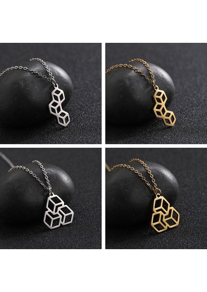 Geometrik Üç Boyutlu Küpler Altın Kaplama Gümüş Kolye fiyatları