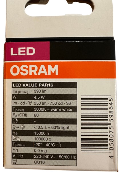 PAR16 4.5W 50W GU10 Duy 3000K Sarı 5 Adet indirimleri