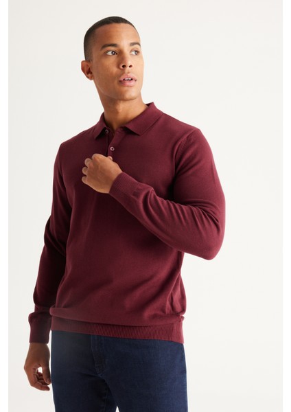 ALTINYILDIZ CLASSICS Erkek Bordo Standart Fit Normal Kesim Polo Yaka Pamuklu Triko Kazak
