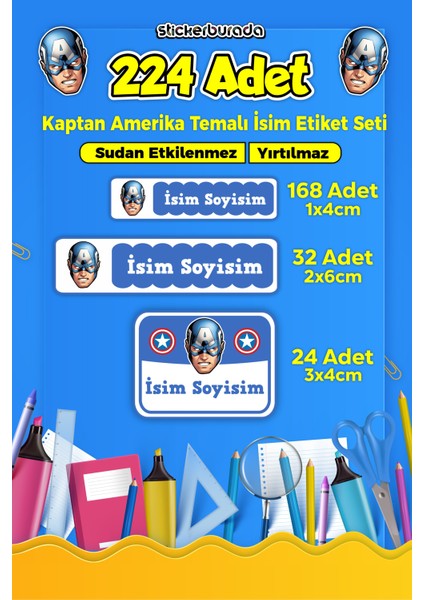 Sb Store Okul Kreş İsim Etiketi Kalem Defter Özel İsim Yazılabilen Etiket Seti - 224 Adet