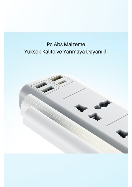 MC18 8in1 3 Adet USB 1 Adet Type-C ve 4 Adet Fuchsia Priz Dönüştürücü 2m