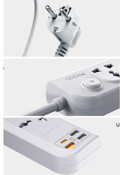 MC18 8in1 3 Adet USB 1 Adet Type-C ve 4 Adet Fuchsia Priz Dönüştürücü 2m