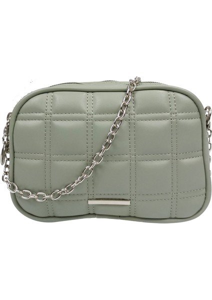 Kapitone Desenli Gümüş Zincir Askılı , Iki Gözlü Omuz ve Çapraz Çanta