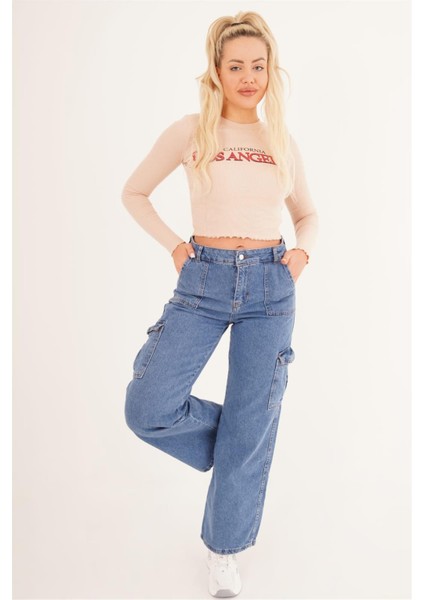 23254241 Kaşkorse Los Angeles Baskılı Crop Bluz Tas modelleri
