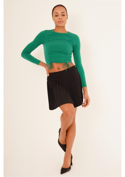 23254005 Sandy Önü Tünelli Büzgülü Uz.kol Bluz Yesıl modelleri