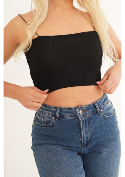 23254278 Kaşkorse Ince Askılı Topik Bluz Sıyah