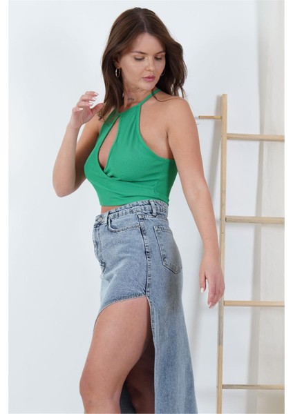 23254137 Kaşkorse Askılı Kruvaze Kolsuz Bluz Yesıl modelleri