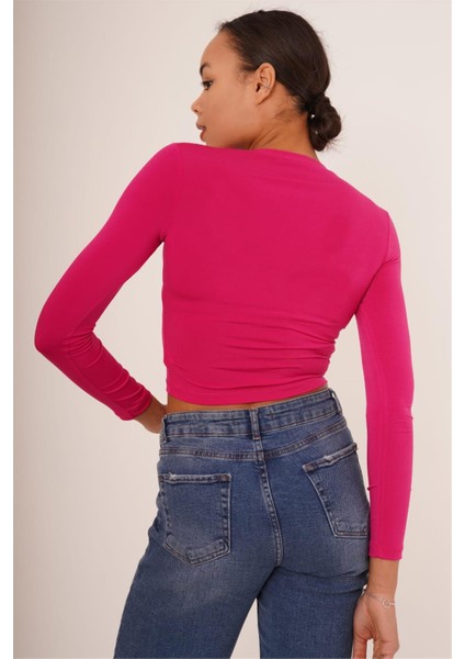 23254005 Sandy Önü Tünelli Büzgülü Uz.kol Bluz Fusya fırsatları