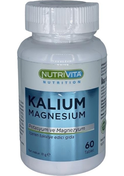 Kalium Magnesium 60 Tablet Potasyum Magnezyum Çinko Demir Vitamin B6 B12 Iron