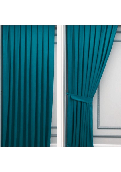 Petek Dokulu Kadife Dökümlü Yüksek Kaliteli Fon Perde 1/3 Sık Pile Tek Kanat - Petrol Mavi fiyatları