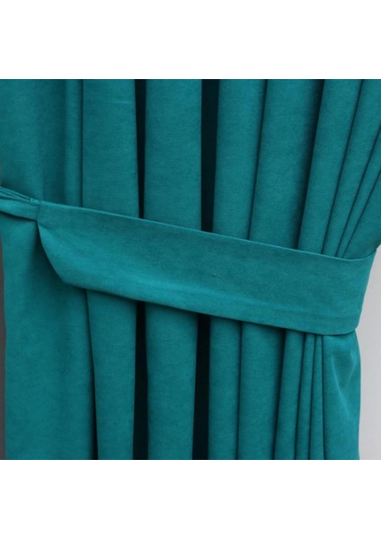 Petek Dokulu Kadife Dökümlü Yüksek Kaliteli Fon Perde 1/3 Sık Pile Tek Kanat - Petrol Mavi modelleri